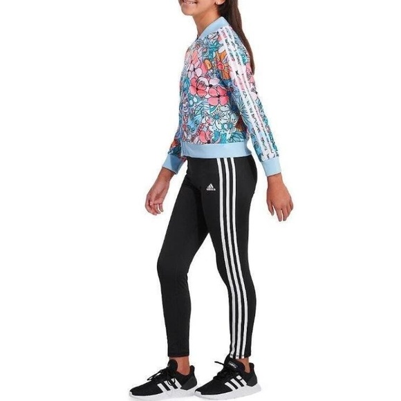 Adidas Girls Youth Floral Peace Sunshine & Flowers Track Jacket Size S (7/8) - Picture 5 of 12